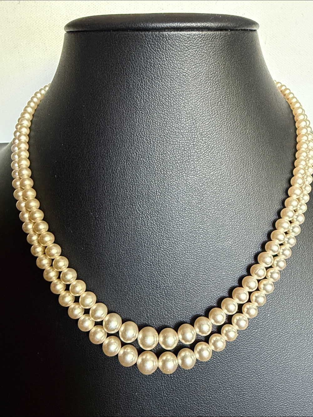 Vintage -Double Strand Graduated Faux Pearl Necklace with Sterling Fonding